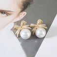 thumbnail image 5 of DESIGNICE Pearl Bow Earrings for Women Elegant Rhinestone Dangle Holiday Jewelry Christmas Party Drop Earrings Pearl Drop Earrings for Women, 5 of 7