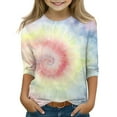 thumbnail image 3 of Abcomgle Girls Casual Tshirts Crewneck Tie Dye Tshirt 3/4 Sleeve Girls Shirts Summer Cute Cotton Linen Tee Tops Girls,9-10 Years, 3 of 4