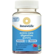 Renew Life Extra Care Digestive Prebiotic and Probiotic Gummies, Daily Supplement for Digestive and Immune Health, B. Coagulans and B. Subtilis, Dairy, Soy and gluten-free, 2 Billion CFU, 48 Count
