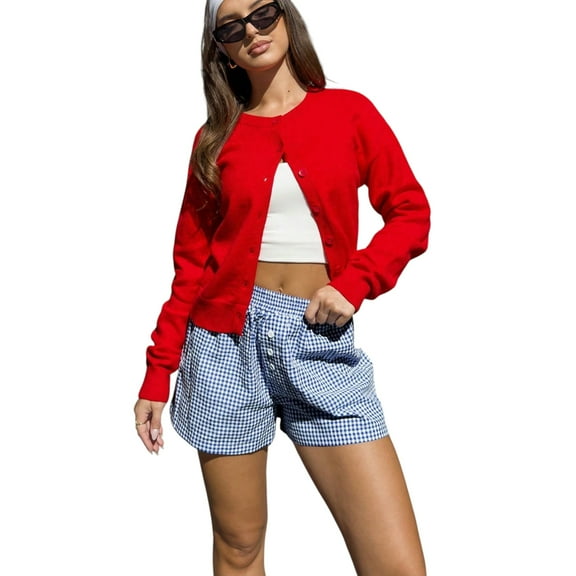 Women’s Cropped Knit Cardigan Sweater Lightweight Cotton Y2K Style Fall Fashion Top Women's knitted jacket