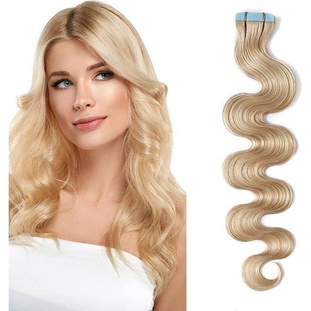 AmPm Tape In Hair Extensions Human Hair 20pcs 12 Inch 40g /Dark Blonde/ Ombre 100% Remy Human Hair Balayage Rooted Hair Invisible Seamless Skin Weft Double Side Tape for Women