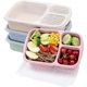 thumbnail image 1 of Paquete de 4 fiambreras Bento, 3 compartimentos, paja de trigo, preparación de comida, contenedores de almacenamiento de plástico, 1 of 5