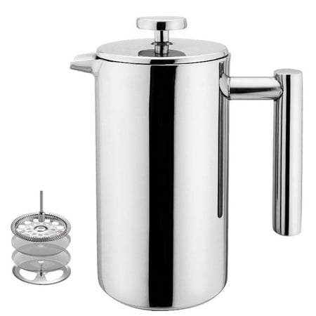NK HOME Small Stainless Steel French Press Coffee Maker- 3 cups (4 oz each) Coffee Plunger, Press Pot, Best Tea Brewer & Maker, Quality Cafetiere - Double Walled. Unique Dual-Filter Silver (Best Tea Maker 2019)