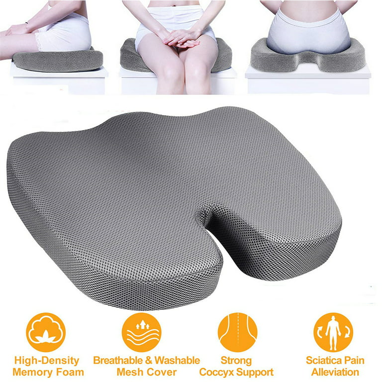 Seat Cushion Pillow Memory Foam Orthopedic Seat Pad for Long Sitting &  Tailbone Pain Relief 