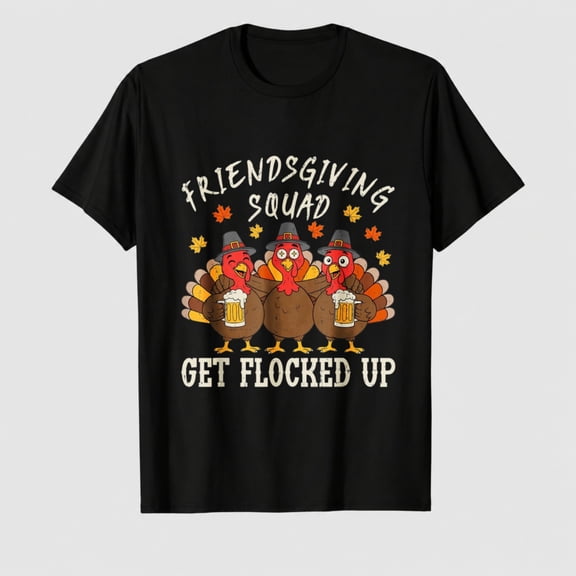 Men's Friendsgiving Turkey Squad Graphic T-Shirt, Autumn Short Sleeve Shirt