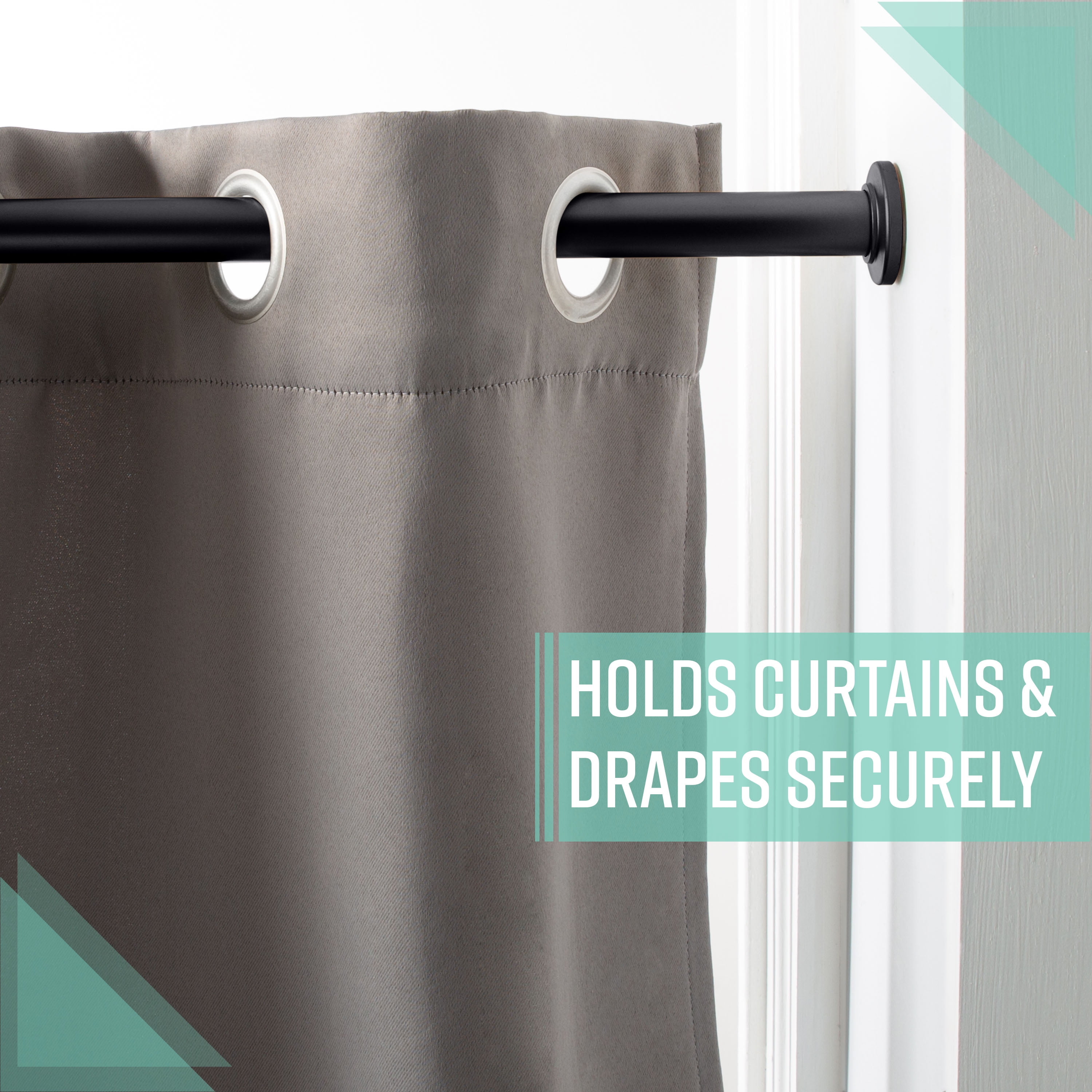Home Details 42"-74" Adjustable Tension Curtain Rod in Matte Black