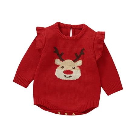 

Baby Crewneck Christmas Cute Knitted Sweater Romper Bodysuit Solid Sleeveless Jumpsuit Cute Outfit Halloween Costumes Baby Girl Baby Boys Clothes 3-6 Months Newborn Coming Home Outfit Girl