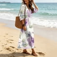 thumbnail image 6 of Lnmiateer Women Boho Maxi V Neck Dress Ruffle Lace Up Bust Puff 3/4 Sleeve Elastic Waist Side Slit Flowy Beach Long Casual Wear, 6 of 7