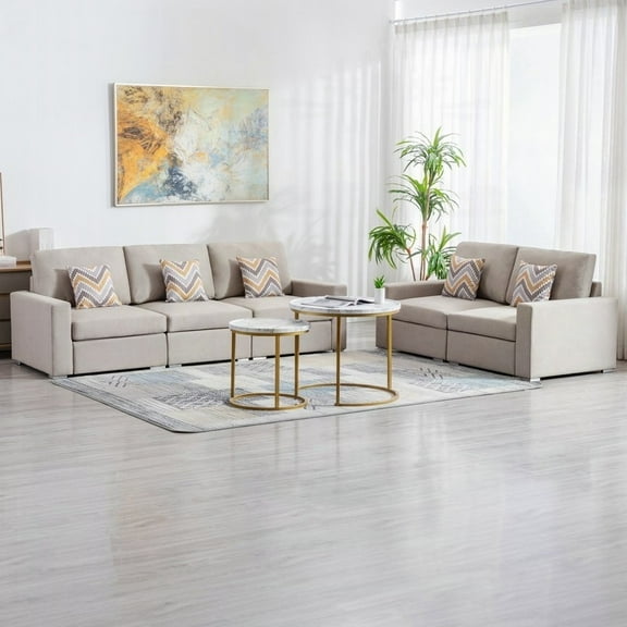 Modern Beige Linen Fabric 95.5" Sofa and Loveseat Living Room Set with Pillows and Interchangeable Legs