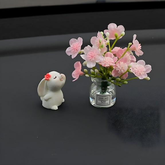 LAMIRO Cute Bunny Flower Car Decor for Women - Dashboard Mirror Ornament Accessories,Kawaii Car Interior Decorations Gifts Car Accessories for Women