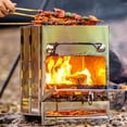 thumbnail image 2 of Foldable Wood Burning Camp Stove with Stainless Steel Grid, Portable Collapsible Rocket Stove, Outdoor Survival Gear for Hiking, Camping and BBQ, 2 of 11
