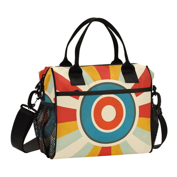 FORMRS Insulated Lunch Bag for Work School Unisex Large Capacity Cooler with Shoulder Strap, Colorful Circles
