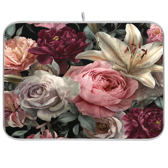 Kitchen Drying Mat Kitchen Drying Pad 16x18In Drying Dish Mat Dish Drying Mats Kitchen Countertop Multi-Function Drain Drying Mat Lovely Rose Flower