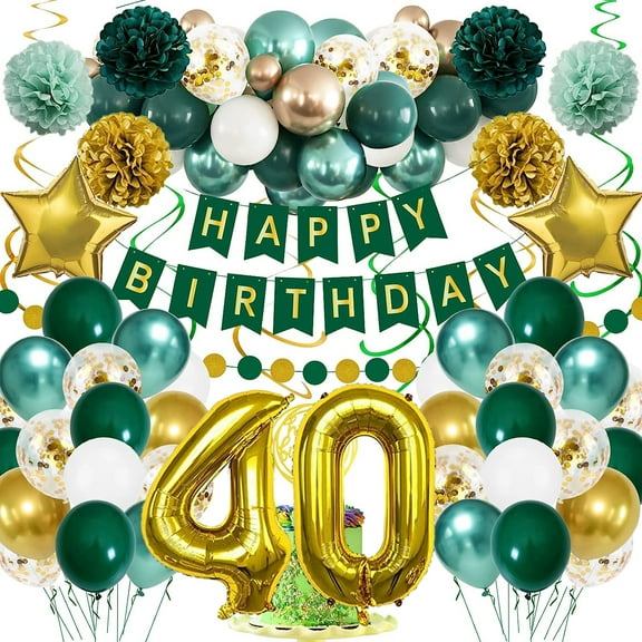 Teal Green Gold Birthday Party Decorations, 40th Birthday Decorations Supplies Balloons Turquoise Happy Birthday Decoration for 40 Years Old Women Green Gold Birthday