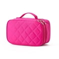 thumbnail image 1 of TFixol Modern Waterproof Quilted Nylon Makeup Organizer with Detachable Mirror, Double-Layer Design, and Multiple Pockets for Travel Essentials in Vibrant Rose Pink, 1 of 6