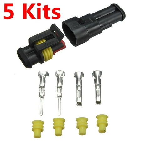 NEW 5 Kits 2 Pin Way Sealed Waterproof Electrical Wire Connector Plug Car Truck