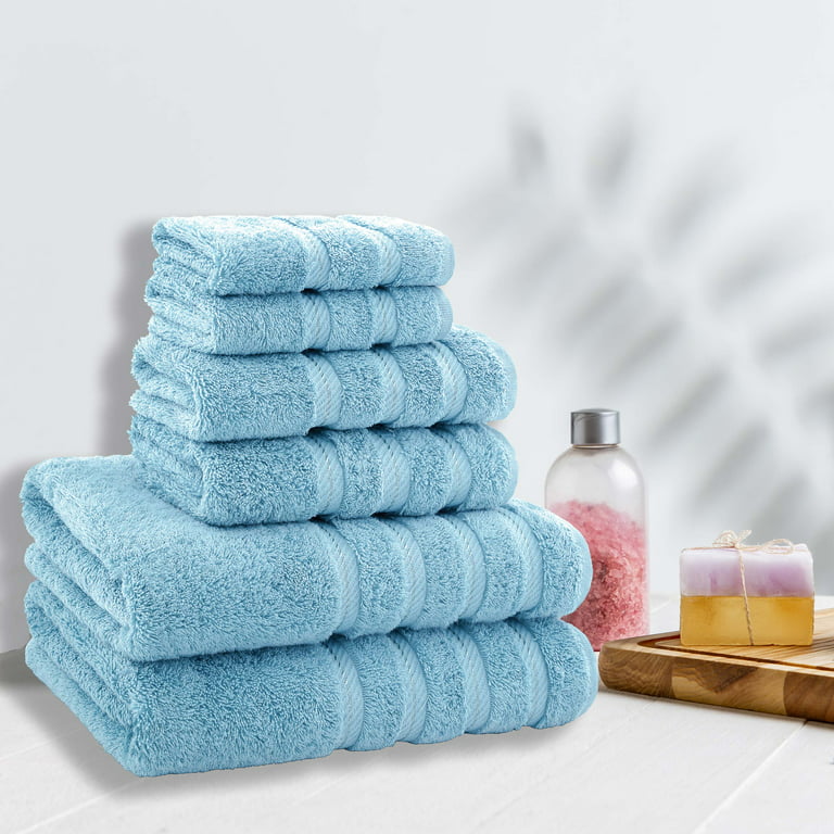 American Soft Linen Luxury 6 Piece Towel Set, 2 Bath Towels 2 Hand Towels 2  Washcloths, 100% Turkish Cotton Towels for Bathroom, Sky Blue Towel Sets