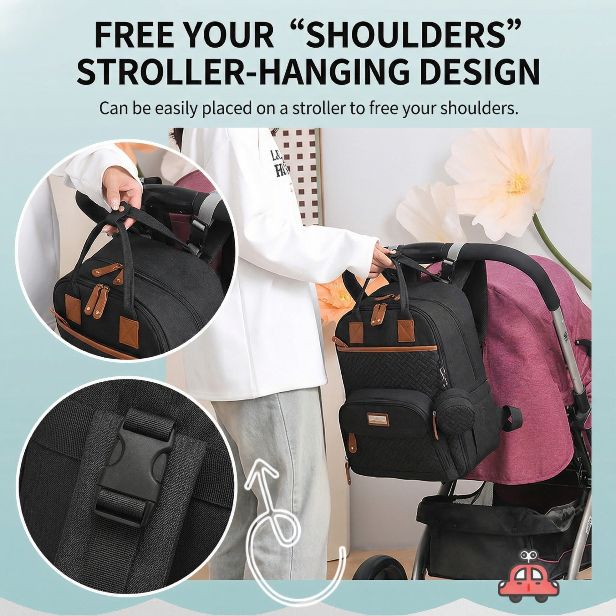 Baby diaper bag, with changing pad, multi-functional baby diaper bag, portable diaper bag, diaper bag storage bag, with insulated bottle bag, suitable for both boys and girls, Black.