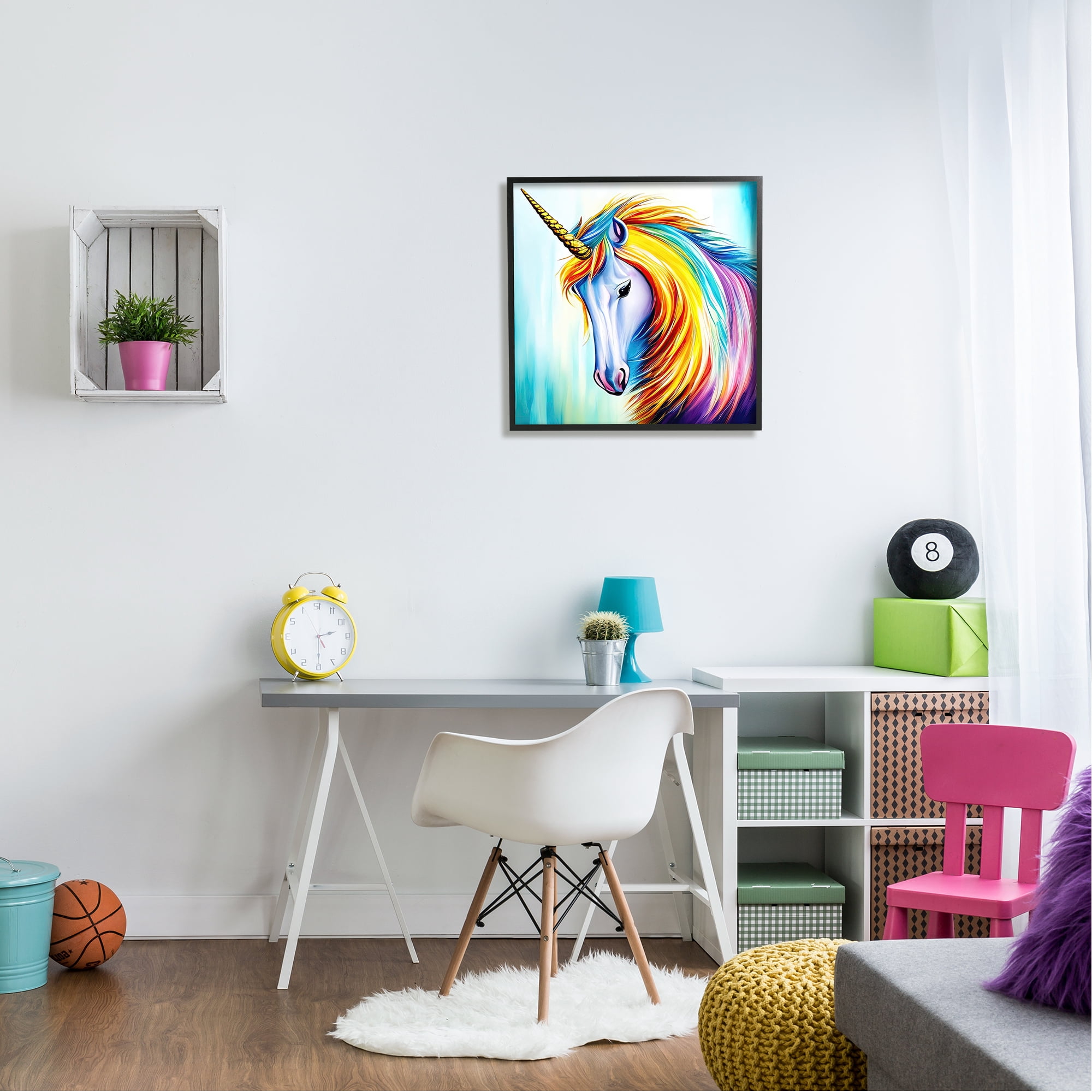 Stupell Rainbow Unicorn Fantasy Portrait Fairy Tales & Fantasy Painting Black Framed Art Print Wall Art