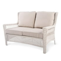 Krikacy Patio Rattan Loveseat,HDPE All-Weather Hand-Woven Wicker Outdoor Chair for Porch Deck,Beige