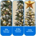 thumbnail image 6 of Dextrus 7.5 ft Prelit Pencil Christmas Tree with 68 Pine Cones, Flocked  Artificial Hinged Xmas Christmas Tree with 1075 Tips & 350 Lights, Remote Control,11 Light Modes, Green, 6 of 10