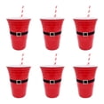 thumbnail image 1 of FELTECHELECTR 12 vasos de plástico navideños con diseño de cinturón de Papá Noel, para bebidas, vajilla y artículos para fiestas (6 vasos y pajitas cada uno), 1 of 7