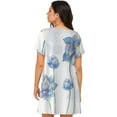 thumbnail image 3 of Horeoi Pale Blue Lotus Flowers Print Women's Short-sleeved Nightdress Breathable Cotton-like Material Loose A-line Knee-length, 3 of 6