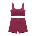 thumbnail image 5 of BODOAO Women's Workout Set 2 Piece Square Neck Striped Crop Tank Top High Waisted Biker Shorts Athletic Yoga Gym Fitness Outfit Stretchy Activewear Summer Training Clothes Hot Pink XL, 5 of 5