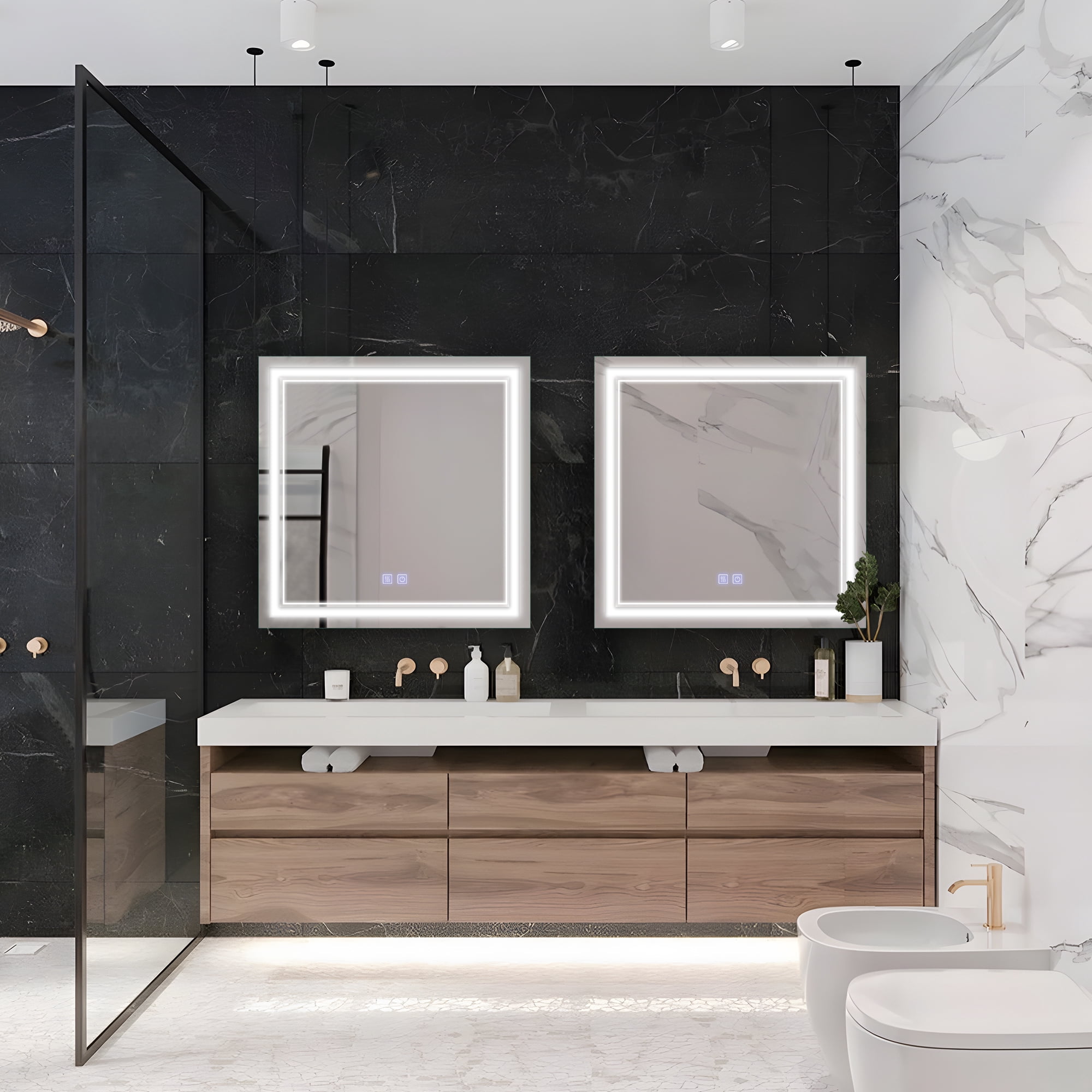 31"x31" LED Ring Wall Mounted Bathroom Mirror Modern Rectrangle Vanity Mirror with Anti-Fog,Silver