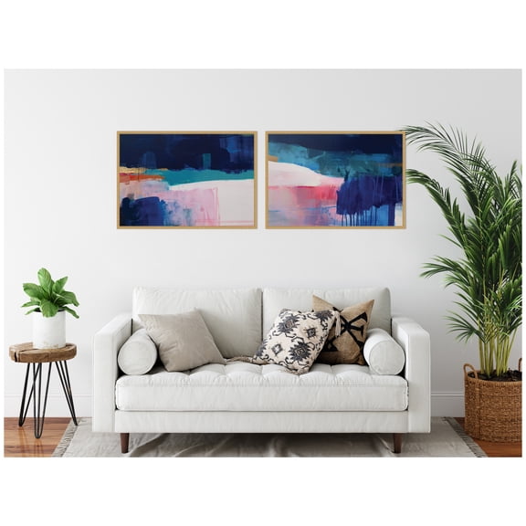 Kate and Laurel Blue Current No. 1 & No. 2 2 Piece Framed Canvas Wall Art Set by Amy Lighthall, Sylvie Bright Gold Modern Contemporary, Abstract Art for Wall Decor