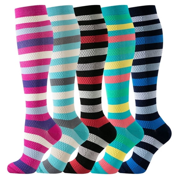 Compression Socks for Women Circulation Knee High 6 Pairs for Nurses, Running, Travel, Athletic，Style 34