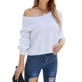 thumbnail image 4 of STARVNC Women U Neck Ribbed Knitted Long Sleeve Pompom Deco Sweater, 4 of 7