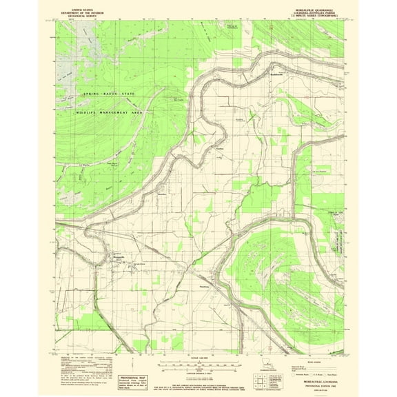 Topographical Map - Moreauville Louisiana Quad - USGS 1982 - Vintage Wall Art