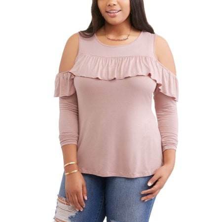 Junior Plus Cold Shoulder Ruffle Top