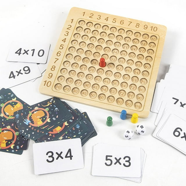 Multiplication Times Table Games Wooden Montessori Toy for Mathematical Manipulation Number Series Cards 1-100 Counting Tray Maths Games Special Educators for Children (A)
