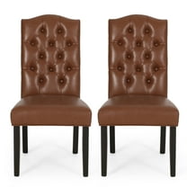 Noble House Motson Contemporary Upholstered Dining Chairs, Set of 2,Cognac Brown