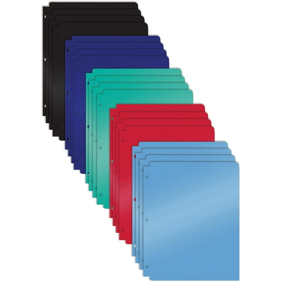 3 Hole Punch Pocket Folders, 20 Pack Bulk Folders, Sturdy Plastic 2 Pocket Folders, Assorted Primary Colors, Letter Size, with Business Card Slot, by Better Office Products, 20 Count