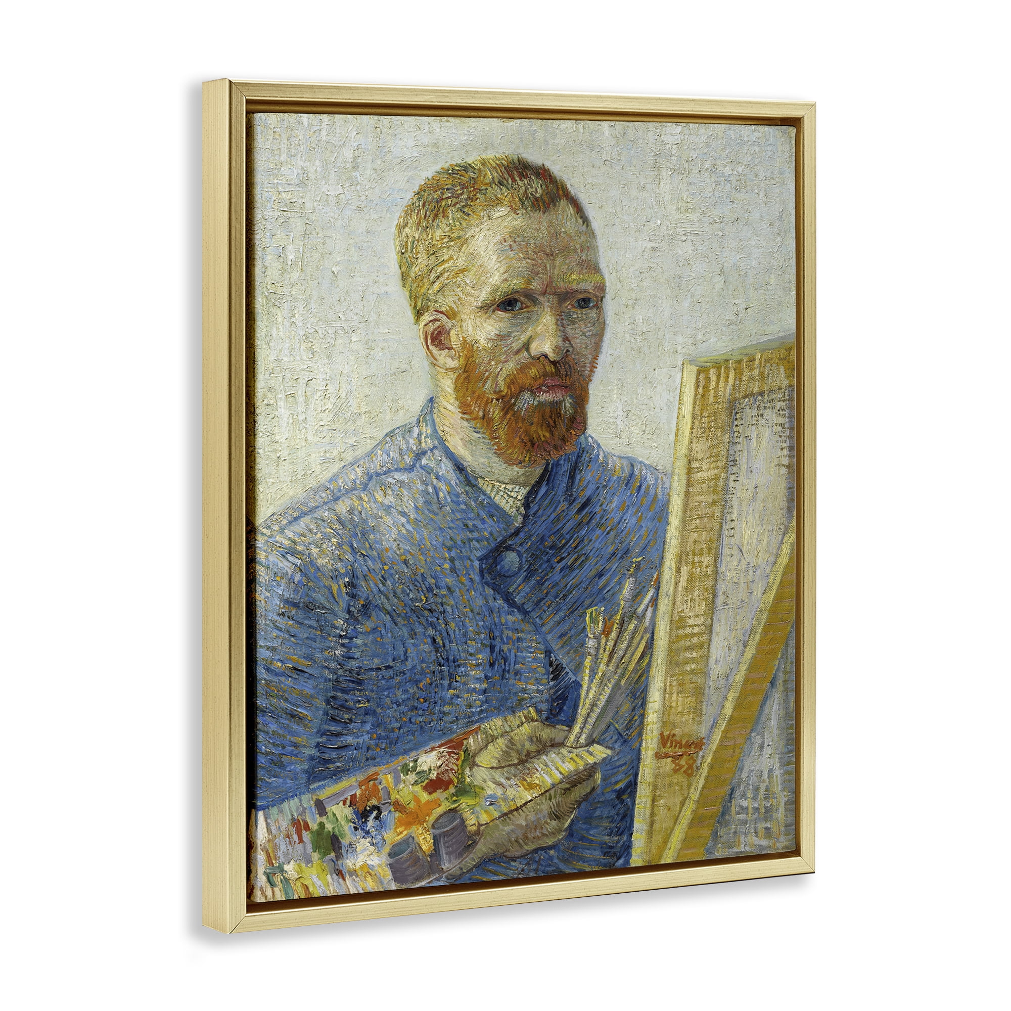Stupell Industries Van Gogh Painter Self Portrait People Painting Gold Floater Framed Canvas Art Print Wall Art, 17 x 21
