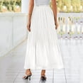 thumbnail image 6 of Womens Fashion Casual Beach Flowy Solid Midi Skirt Pleated High Waist Elastic Waist Lightweight A Line Long Skirt, 6 of 6
