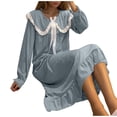 thumbnail image 4 of Kezqiaxn Nightgowns for Women Flannel Long Sleeve Warm Loose Sleepwear Ruffle Collared Casual Dress Womens Nightgown Blue L, 4 of 5