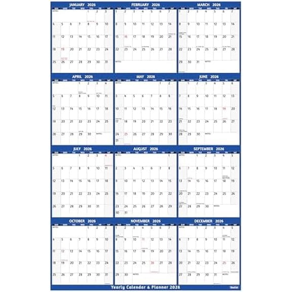 2026 Yearly Wall Calendar - Large Yearly Calendar 2026, Jan 2026 - Dec 2026, 25.2" x 38.2" (Open), 2026 Calendar, Large Wall Calendar 2026, Full Year Paper with Notes, Thicker Paper - Blue