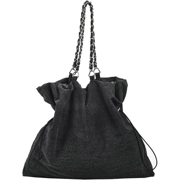 CoCoMangos Fashion Denim Shoulder Bag for Women Large Tote Purse Handbag Canvas Top Handle Satchel with Drawstring