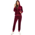 thumbnail image 2 of UJNDER Women's Casual Fashion Solid Hooded Warm Suit for Long Sleeve Pocket Shirt and Elastic Pant Set Wine M, 2 of 6