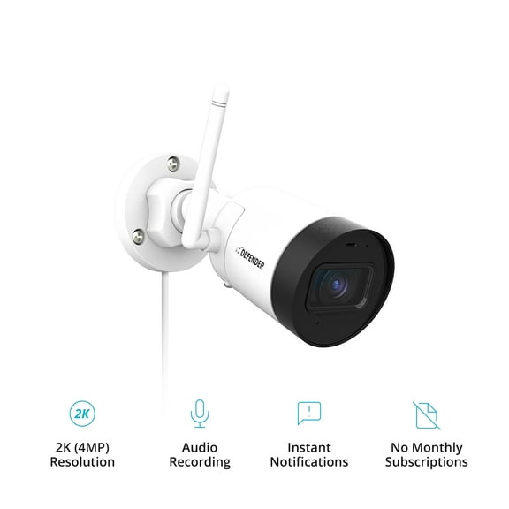 Defender Guard 2K Resolution Wi-Fi. Plug-In Power,  Indoor & Outdoor Security Camera with Mobile Viewing, Audio Recording and No Monthly Fees   Free 16 GB SD Card