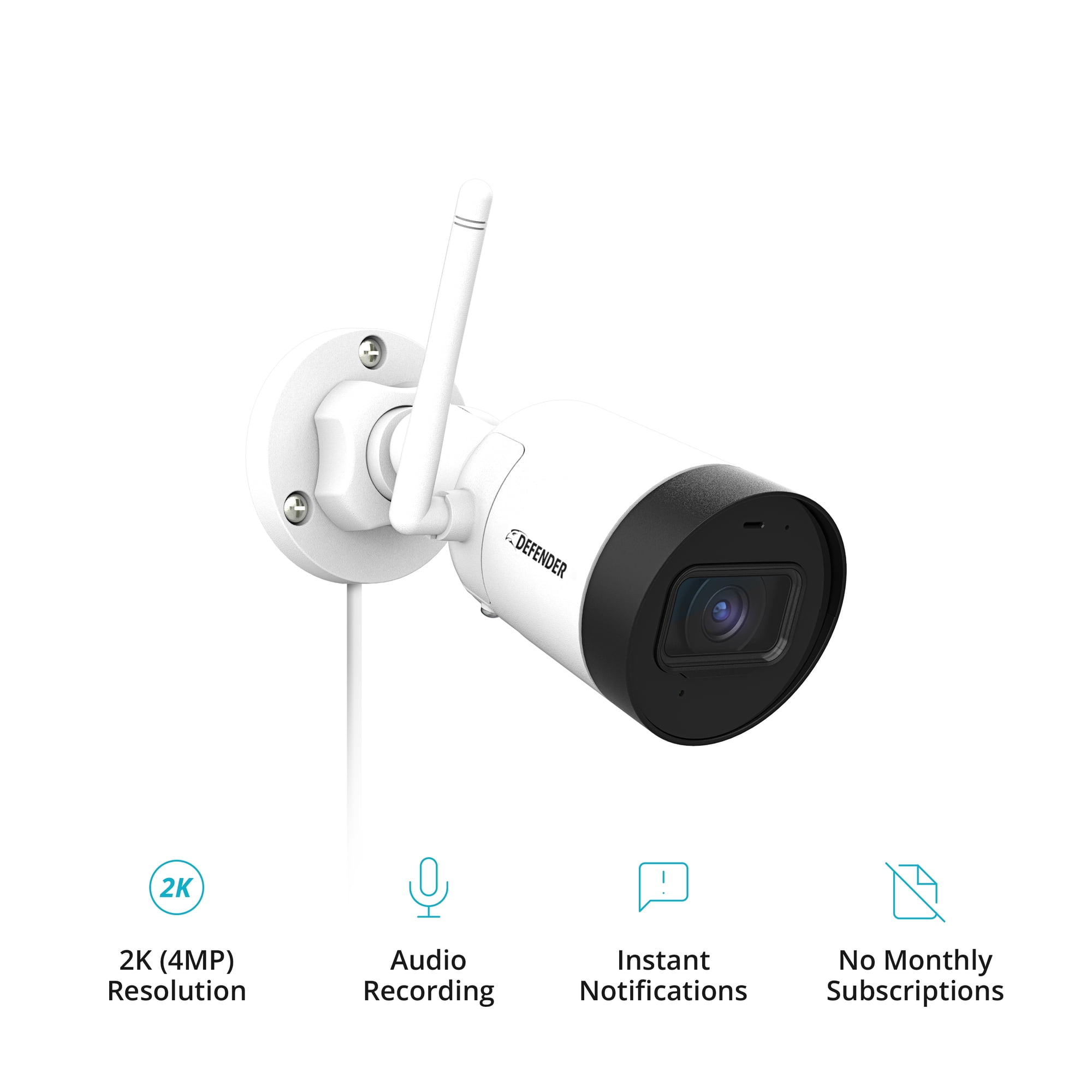 Defender Guard 2K Resolution Wi-Fi. Plug-In Power Indoor & Outdoor Security Camera with Mobile Viewing Audio Recording and No Monthly Fees + Free 16 GB SD Card