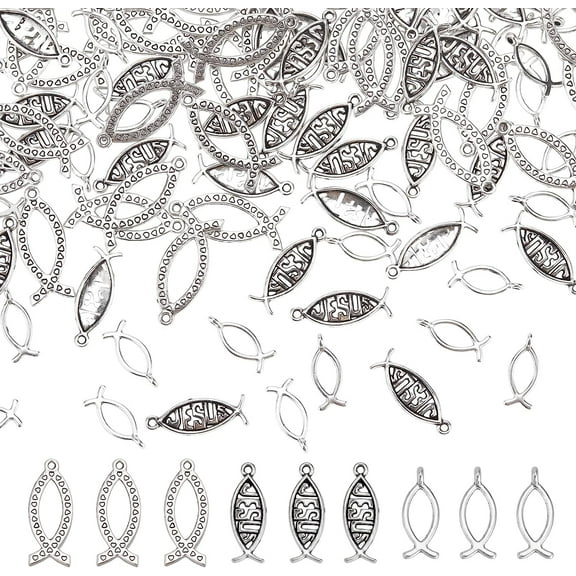 150Pcs Jesu Christian Fish Charms Bulk Silver Tone for Jewelry Making