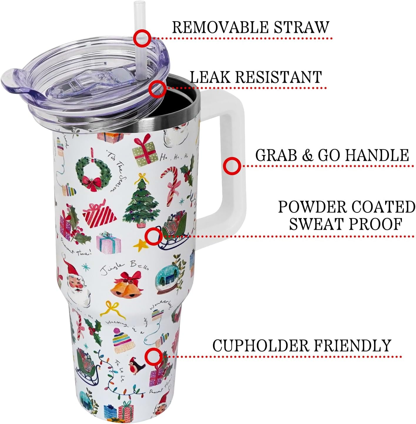 Christmas Gifts 40 oz Tumbler with Handle and Straw Lid,Cute Gifts for Women Snow Globe Xmas Tree Lights Vacuum Insulated Leak Proof Tumbler,Winter Holiday Accessories Stainless Steel Coffee Cup Mug