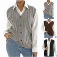 thumbnail image 5 of TFEOQRY Women's Crochet Sweater Vest V Neck Twisted Knot Solid Color Button Down Loose Cardigan Gray, 5 of 5