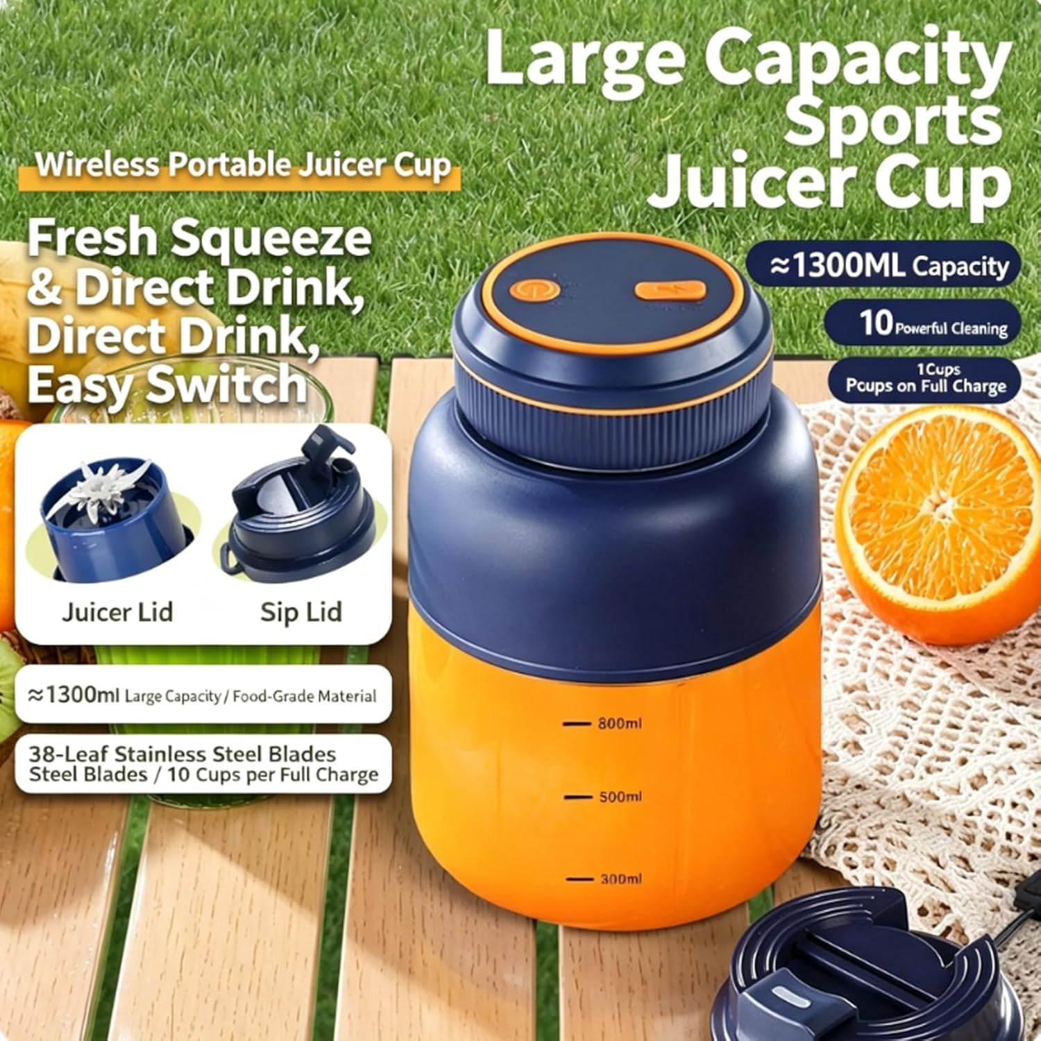 Wireless Juicer Cup,44oz Portable Electric Juicer Blender, New Household Appliances Juicers Comes with 38 Blades,Personal Size Blender for Shakes and Smoothies (B, 800ml)