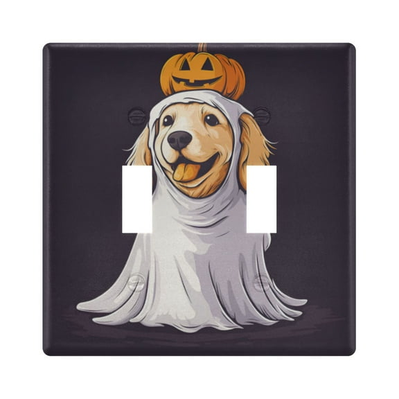 Yayeee Toggle Light Switch Wall Plate 2-Gang 4.56"x4.48" Decorative Outlet Cover, Yellow Halloween Dog